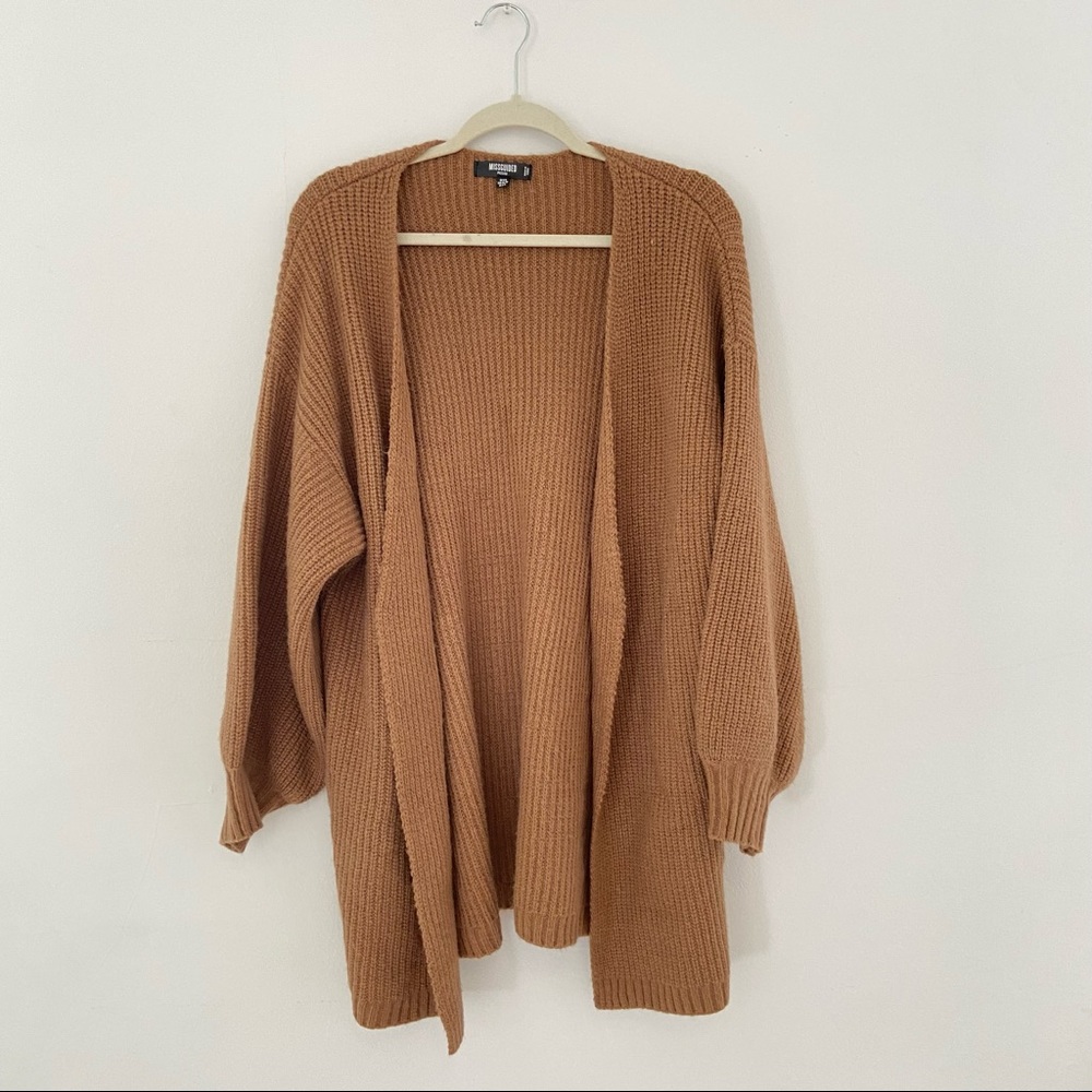 MISSGUIDED Tan Knit Long Cardigan